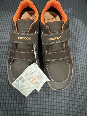 Geox Boys  Brown Sneakers with Orange Trim - Velcro Closure size 36